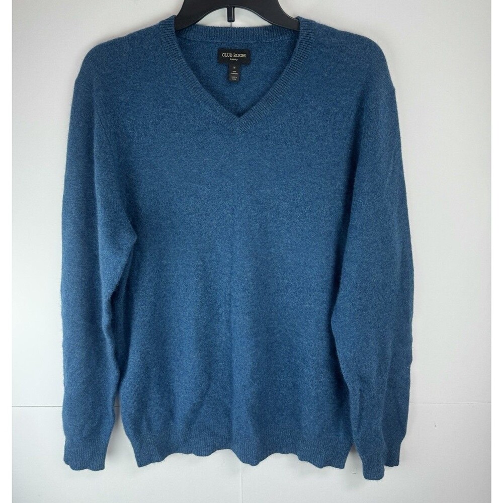 Club Room Men’s 100% Cashmere V-Neck Blue Sweater Size: Medium